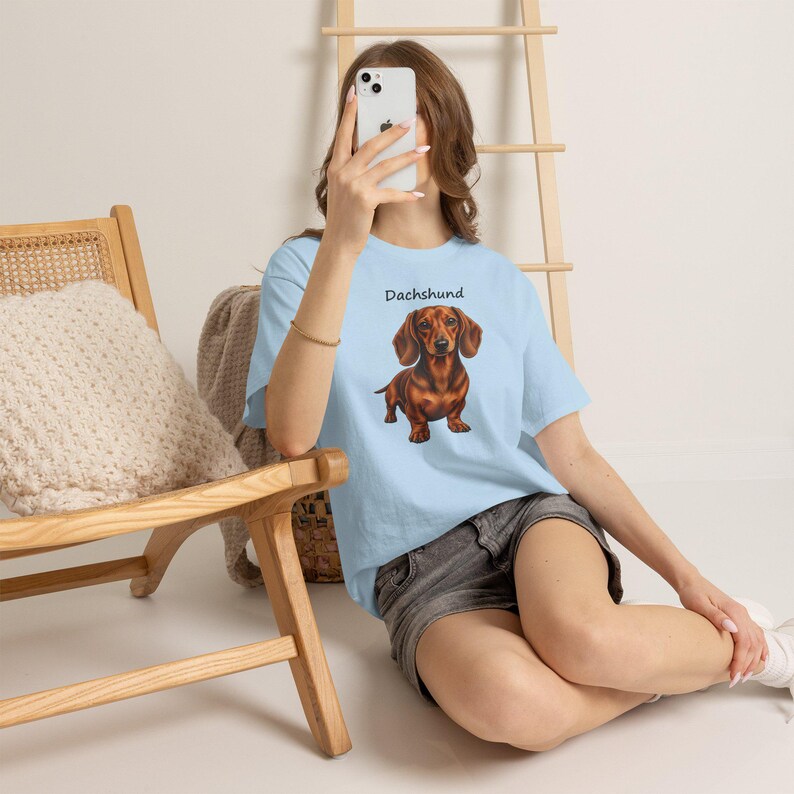 Dachshund Portrait T-Shirt, Realistic Wiener Dog Lover Gift, Doxie Mom Dad Tee image 9