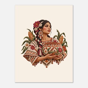 Latin American Folk Art Print, Woman with Corn Harvest Poster, Kitchen Wall Decor image 7