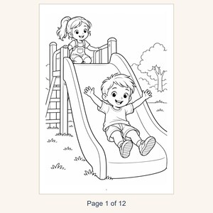 Playground Coloring Book Printable for Kids, Slide Swings Seesaw Coloring Pages, Outdoor Play Activity, 13 Page PDF, Instant Download image 3