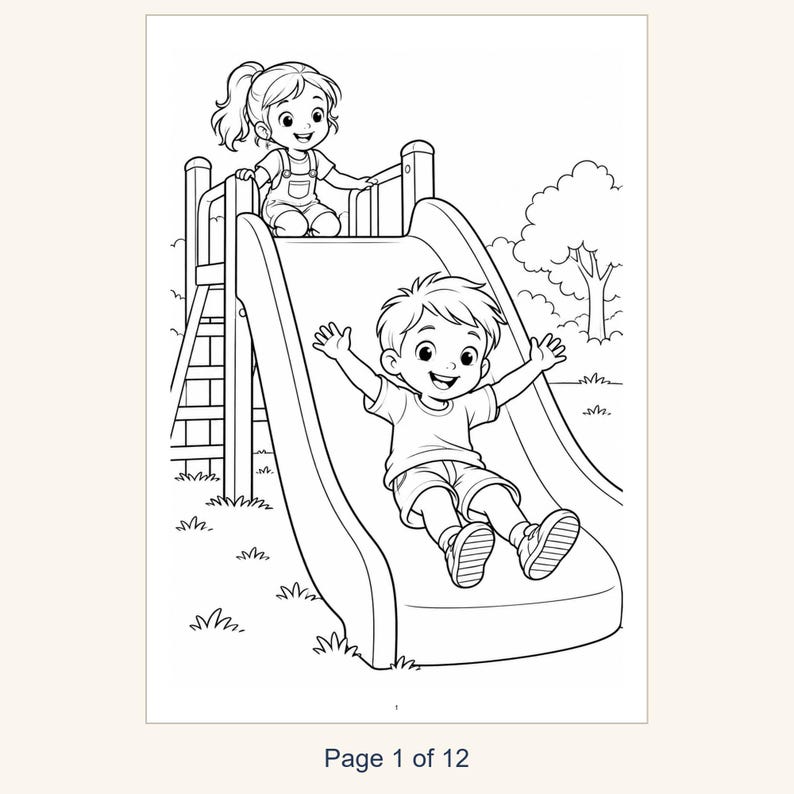 Playground Coloring Book Printable for Kids, Slide Swings Seesaw Coloring Pages, Outdoor Play Activity, 13 Page PDF, Instant Download image 3