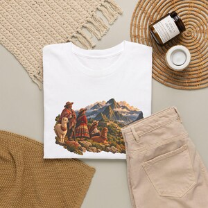 Andean Family T-Shirt, Peruvian Grandparents and Child with a Llama in the Andes, Peru Graphic Tee, Llama Shirt, Gift for Grandma or Grandpa image 9