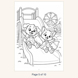 Kids Coloring Book Printable, Cute Animals at the Amusement Park Coloring Pages, 10 Page PDF for Children, Instant Download Kids Activity image 7