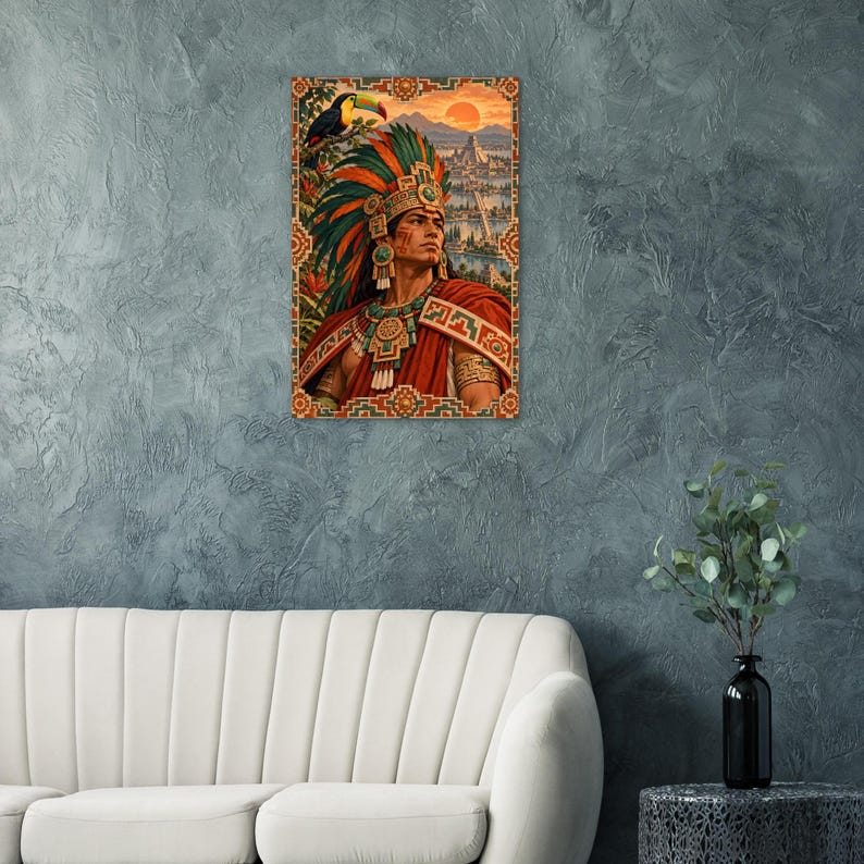 Aztec Warrior Poster, Toucan and Tenochtitlan, Mexican Heritage Wall Art Print image 6