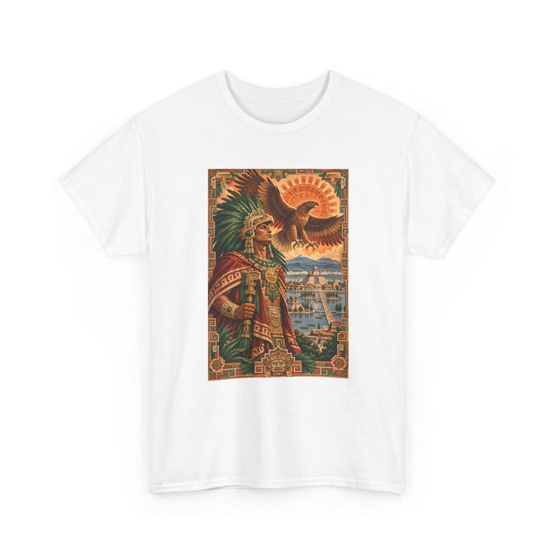 Aztec Eagle Warrior Shirt, Golden Eagle over Tenochtitlan Graphic Tee, Mexican Heritage T-Shirt, Aztec Mythology Art, Chicano Pride Gift immagine 2