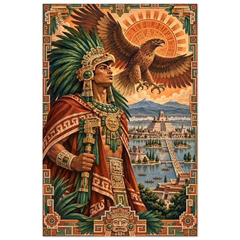 Aztec Eagle Warrior Poster, Tenochtitlan Wall Art Print, Mexican Heritage Decor image 2
