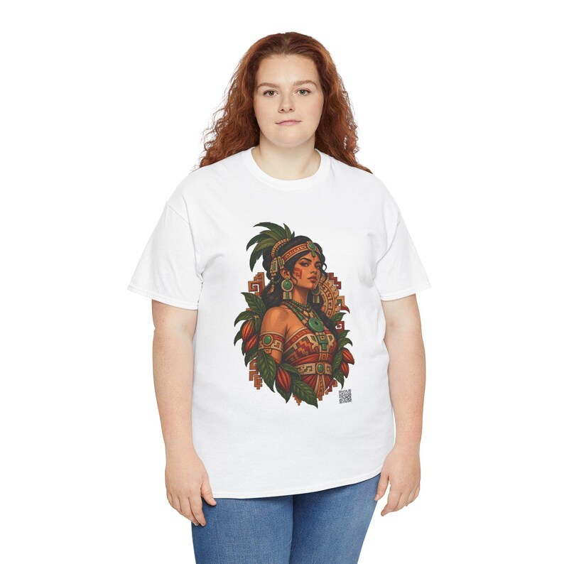 Mayan Princess T-Shirt with Jade Jewelry and Cacao Pods, Maya Woman Graphic Tee, Latina Heritage Shirt, Guatemala Mexico Gift for Her image 8