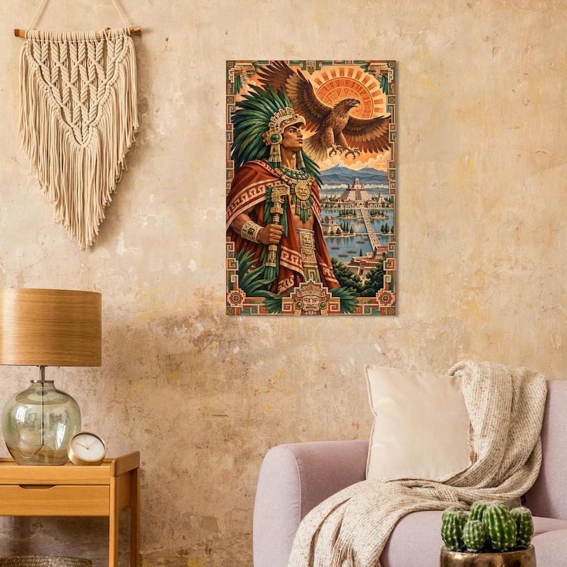 Aztec Eagle Warrior Poster, Tenochtitlan Wall Art Print, Mexican Heritage Decor image 6