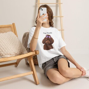 Brown Toy Poodle with Lilac Bow T-Shirt, Realistic Dog Lover Gift image 3
