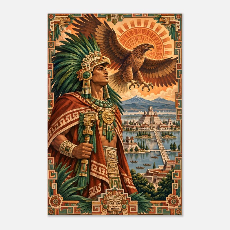 Aztec Eagle Warrior Poster, Tenochtitlan Wall Art Print, Mexican Heritage Decor image 7