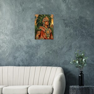 Aztec warrior with green feather headdress, matte poster.