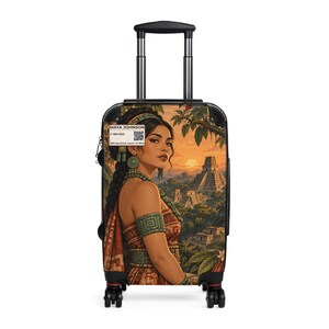 Maleta con diseño de tucán y mujer maya, maleta rígida con ruedas giratorias y diseño de pirámide maya en la jungla, bolsa de viaje personalizada con nombre, teléfono y dirección, ideal para regalar.