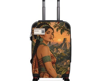 Maya Woman Toucan Art Suitcase, Mayan Pyramid Jungle Hard Shell Luggage with Spinner Wheels, Custom Name Phone Address Travel Bag, Gift