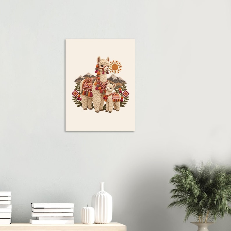 Mama Llama and Baby Poster, Peruvian Folk Art Print, Andes Nursery Wall Decor image 8