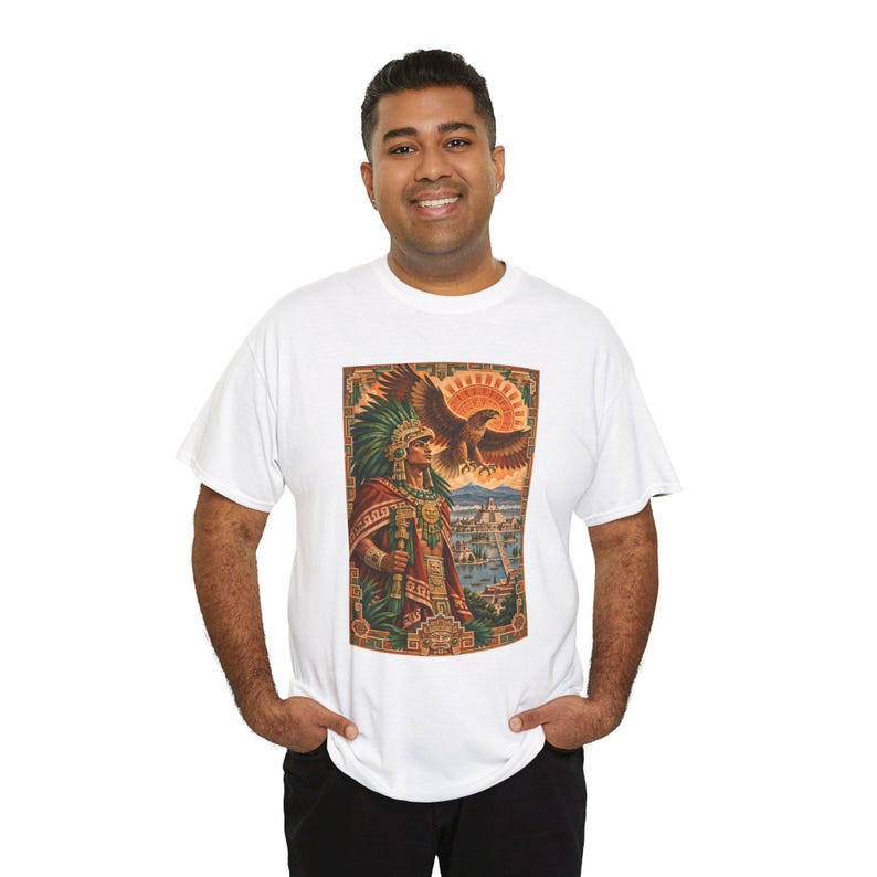 Aztec Eagle Warrior Shirt, Golden Eagle over Tenochtitlan Graphic Tee, Mexican Heritage T-Shirt, Aztec Mythology Art, Chicano Pride Gift immagine 11