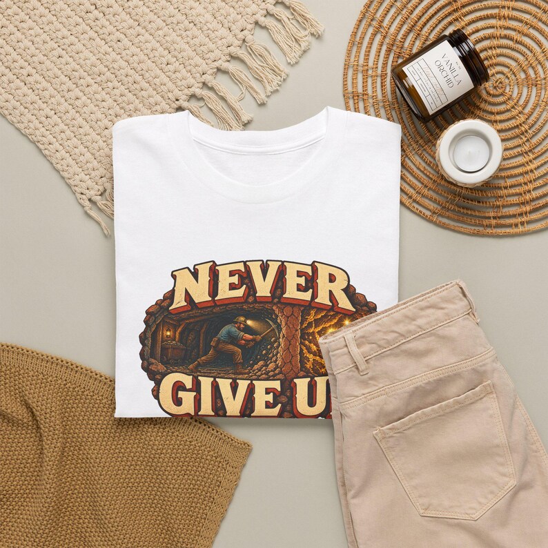 Camiseta "Nunca te rindas", camiseta gráfica motivacional para mineros de oro, camiseta "Sigue cavando y trabajando duro", regalo inspirador para papá o graduado. imagen 9