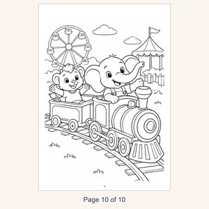 Kids Coloring Book Printable, Cute Animals at the Amusement Park Coloring Pages, 10 Page PDF for Children, Instant Download Kids Activity image 12