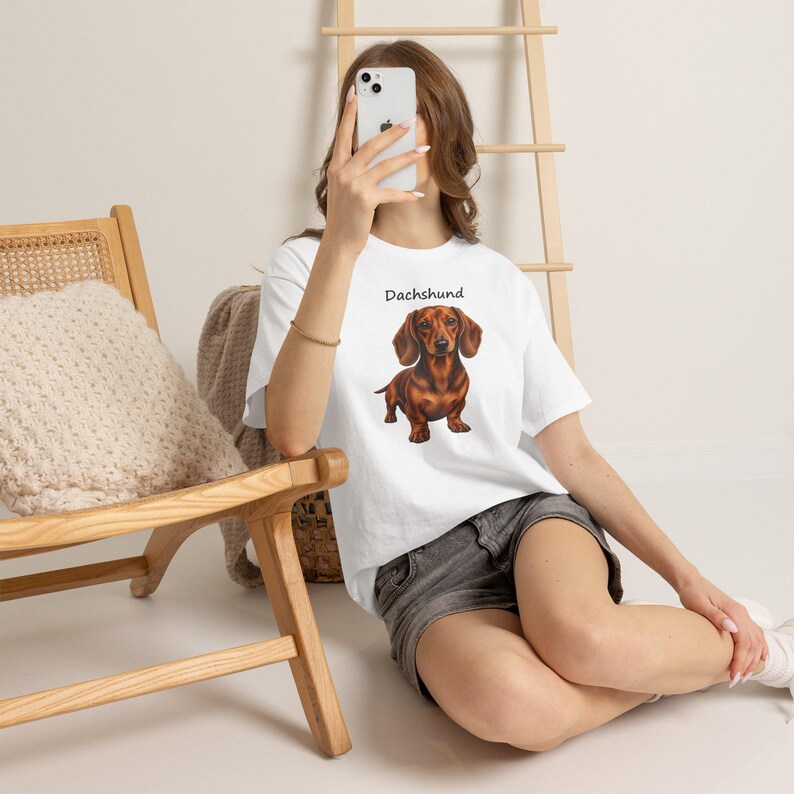 Dachshund Portrait T-Shirt, Realistic Wiener Dog Lover Gift, Doxie Mom Dad Tee image 5