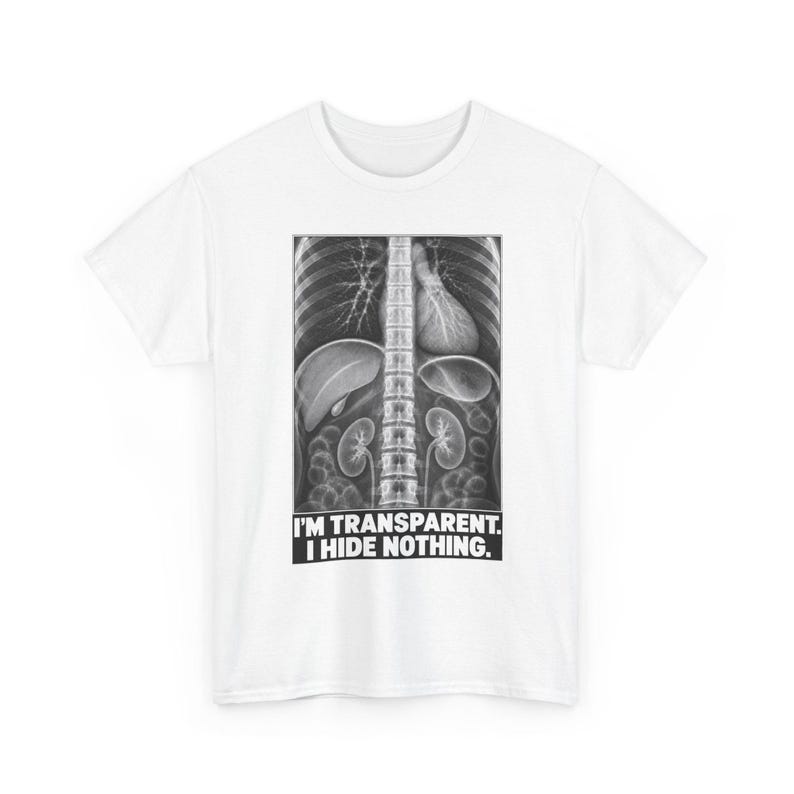 Camiseta de rayos X: Soy transparente, no escondo nada. Divertida camiseta de esqueleto con mensaje honesto. imagen 2