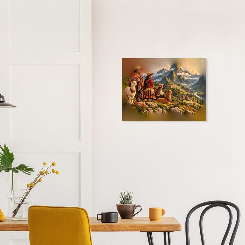 Andenfamilienposter, peruanischer Kunstdruck, Großeltern mit Alpakas in den Anden Bild 7