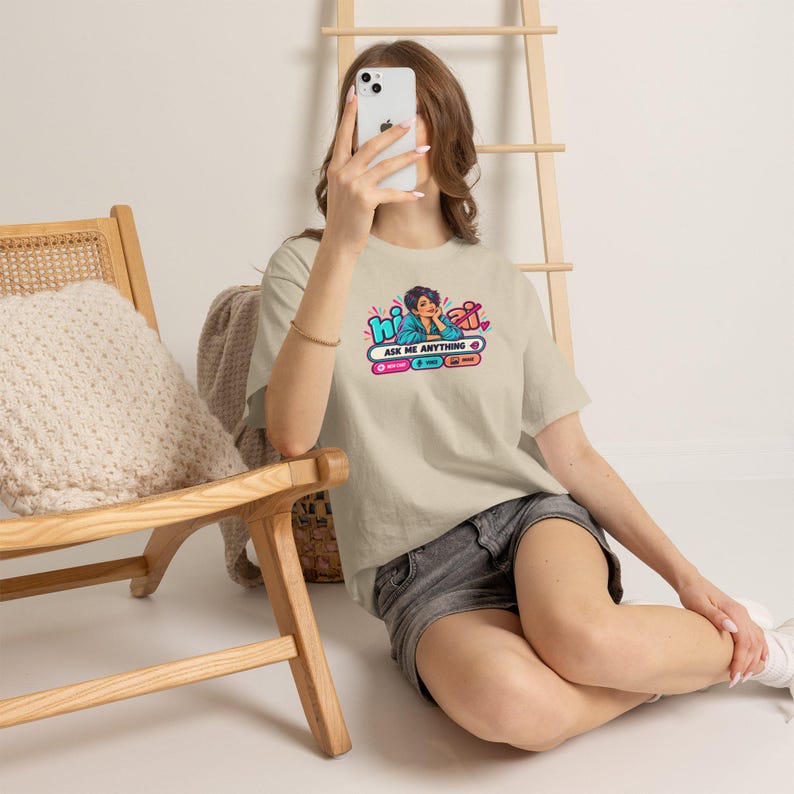 Funny Anti AI Chat Shirt, Neon Pop Art Tee, Retro Gift for Her image 4
