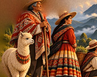Peru Puzzle, Peruvian Family with Alpacas in the Andes Jigsaw Puzzle, Peruvian Folk Art Puzzle for Adults, Llama Lover Gift for Mom