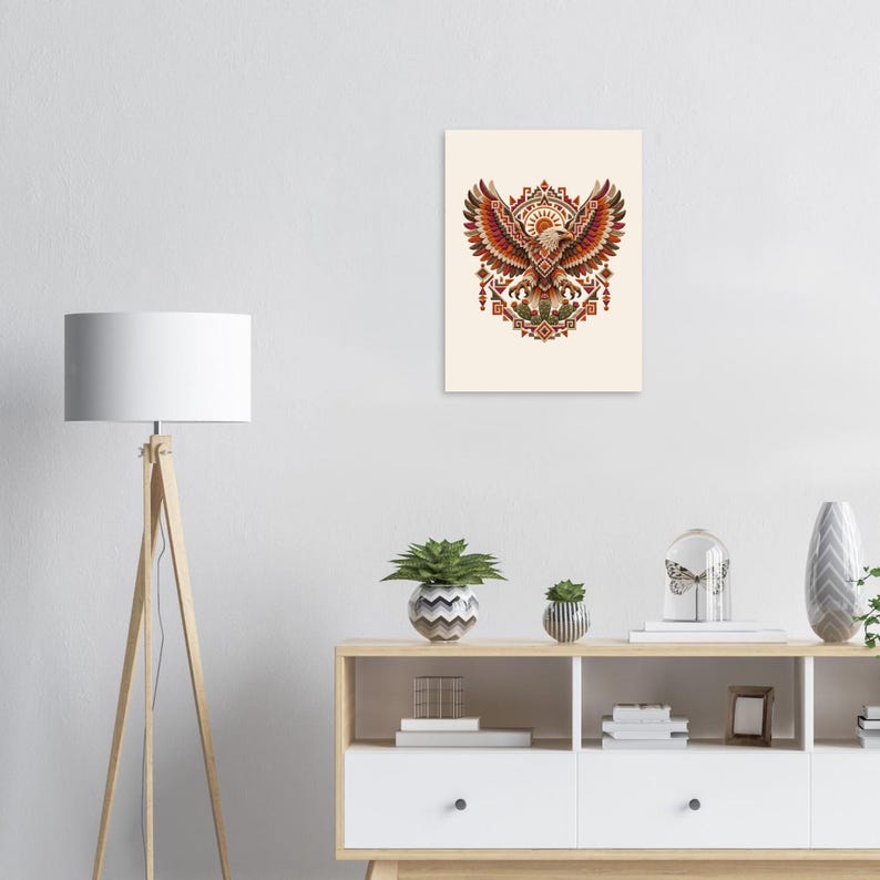 Impressão de arte folclórica mexicana, pôster de águia asteca e sol, decoração de parede de cacto imagem 9