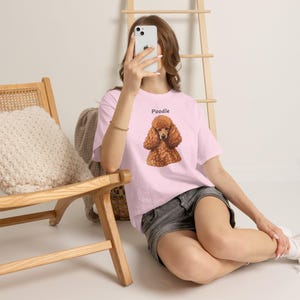 Realistic Poodle Portrait T-Shirt, Poodle Lover Gift, Soft Script Lettering image 10