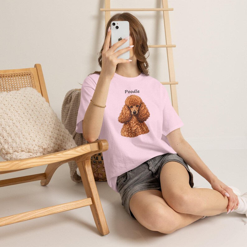 Realistic Poodle Portrait T-Shirt, Poodle Lover Gift, Soft Script Lettering image 10