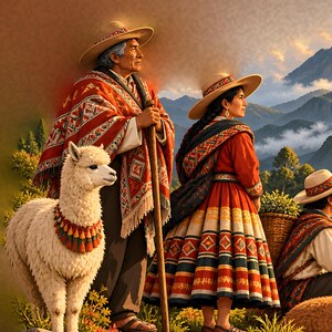 Andean Tote Bag, Peruvian Family with Alpacas in the Andes, Peru Gifts, Peruvian Folk Art All Over Print Tote, Llama Lover Gift Bag