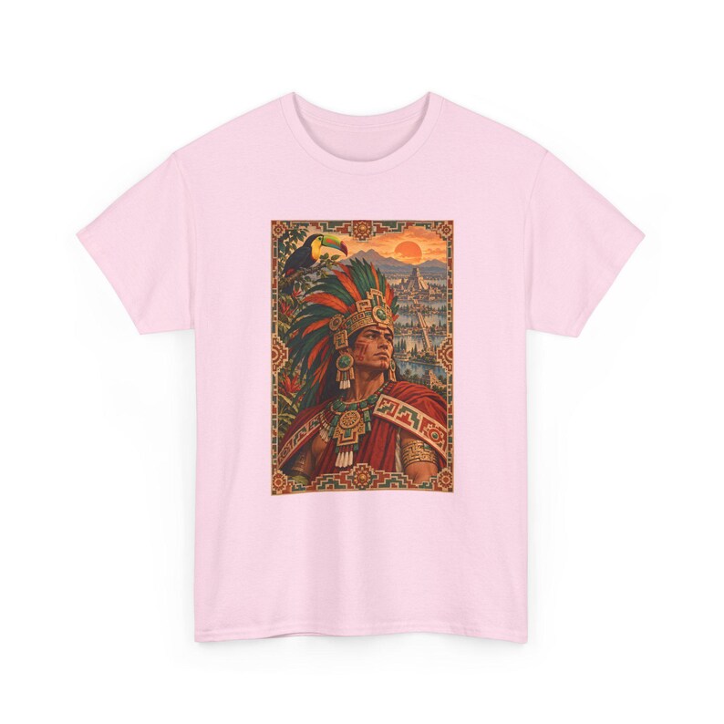 Aztec Warrior T-Shirt with Toucan and Tenochtitlan City, Mexican Heritage Graphic Tee, Chicano Art Shirt, Aztec History Gift for Dad image 14