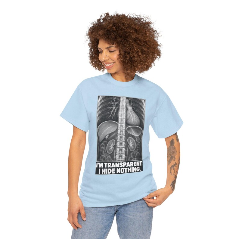 Camiseta de rayos X: Soy transparente, no escondo nada. Divertida camiseta de esqueleto con mensaje honesto. imagen 8