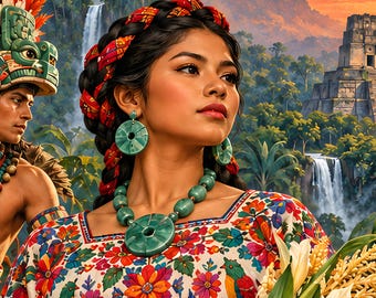 Mayan Wall Art Fine Art Giclée Print, Jaguar Warrior and Quetzal, Guatemala Wall Art, Latin American Art Square Poster