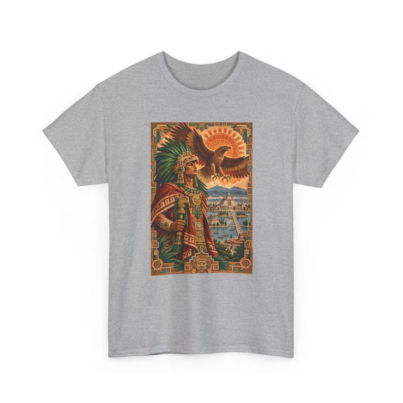 Aztec Eagle Warrior Shirt, Golden Eagle over Tenochtitlan Graphic Tee, Mexican Heritage T-Shirt, Aztec Mythology Art, Chicano Pride Gift immagine 5