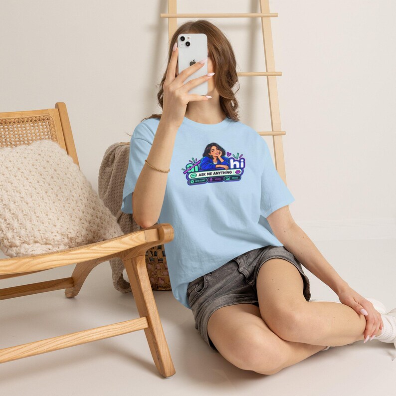 Anti AI Chat Box Tee, Neon Robot Back Print, Funny Gift for Her image 8