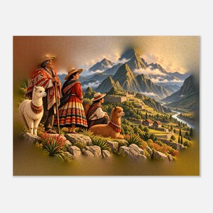 Andenfamilienposter, peruanischer Kunstdruck, Großeltern mit Alpakas in den Anden Bild 6