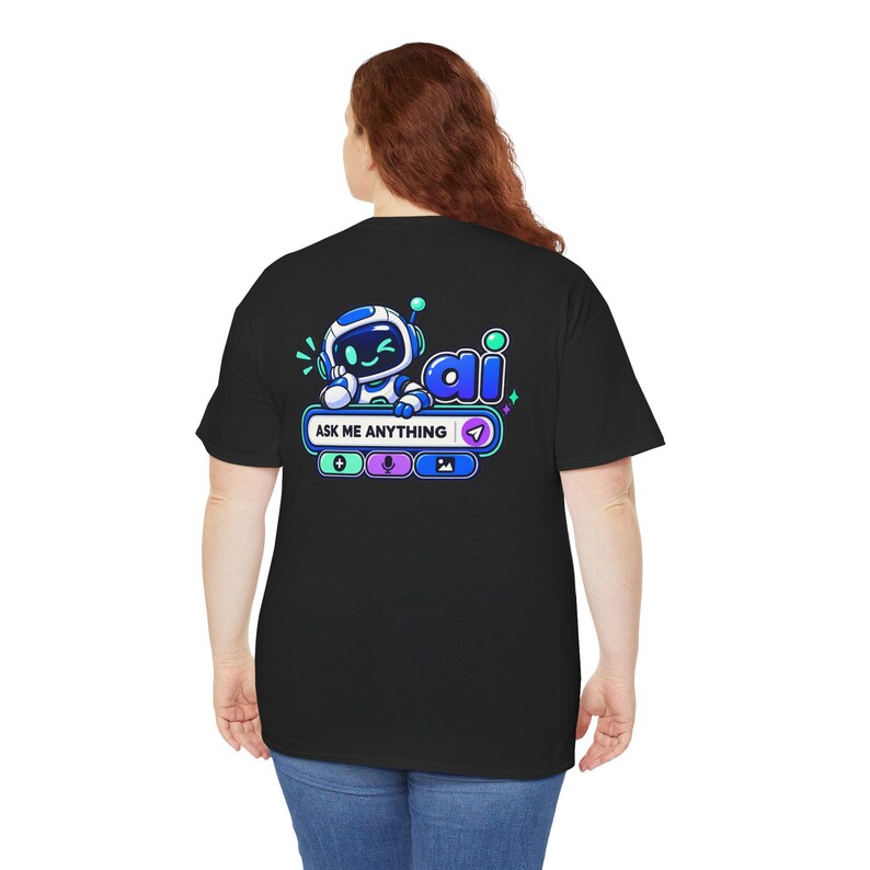 Anti AI Chat Box Tee, Neon Robot Back Print, Funny Gift for Her image 15
