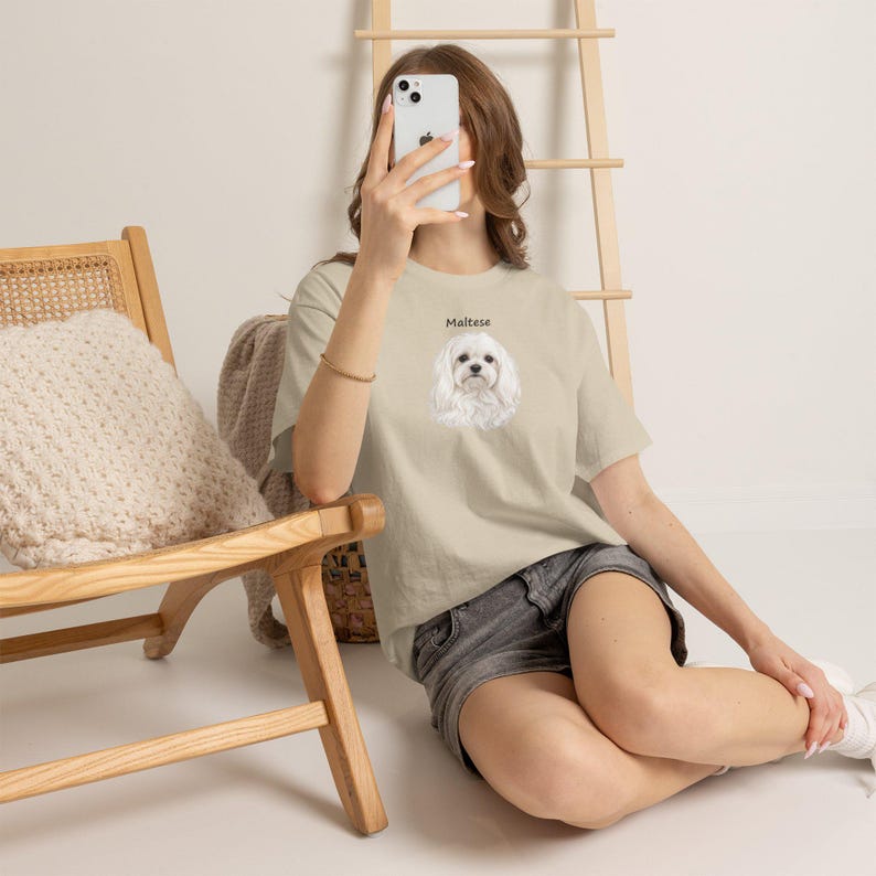 Realistic Maltese Dog Portrait T-Shirt, Small Dog Lover Gift (100% Cotton) image 6