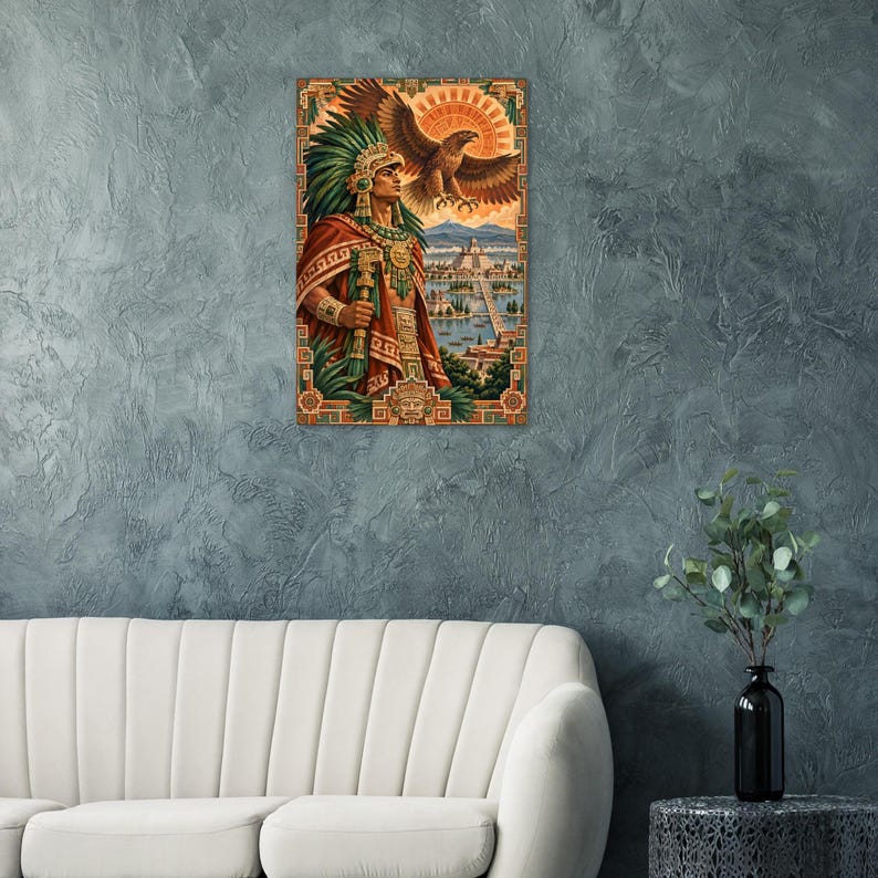 Aztec Eagle Warrior Poster, Tenochtitlan Wall Art Print, Mexican Heritage Decor image 9