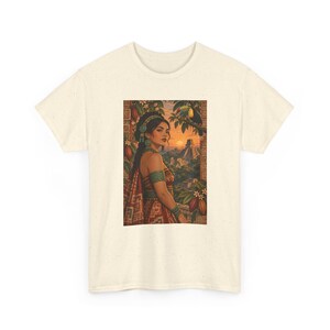 Mayan Woman T-Shirt with Toucan and Sunset Pyramid, Latina Graphic Tee for Women, Guatemala Mexico Art Shirt, Tropical Bird Heritage Gift image 3