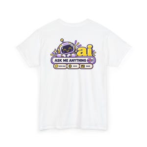 Funny AI Robot Chat T-Shirt, Curly Hair Woman, Purple Chat Box (100% Cotton) image 12