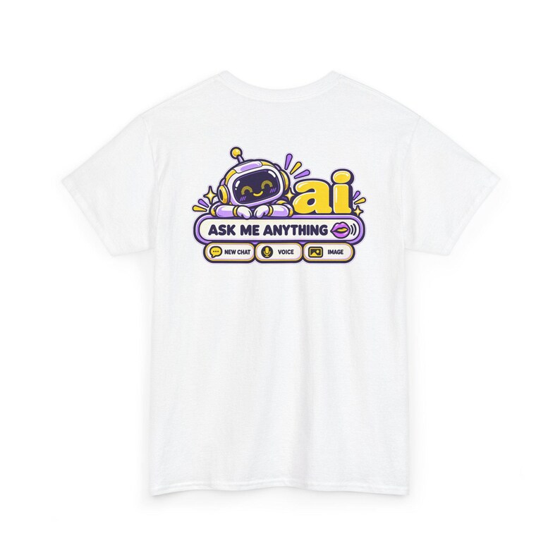 Funny AI Robot Chat T-Shirt, Curly Hair Woman, Purple Chat Box (100% Cotton) image 12