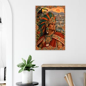 Aztec Warrior Poster, Toucan and Tenochtitlan, Mexican Heritage Wall Art Print image 4