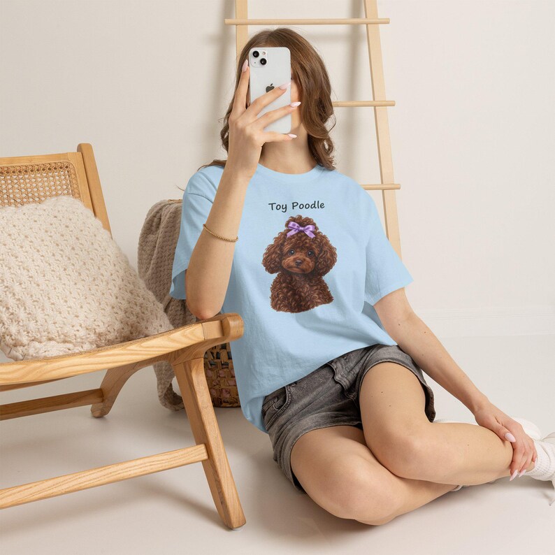 Brown Toy Poodle with Lilac Bow T-Shirt, Realistic Dog Lover Gift image 8