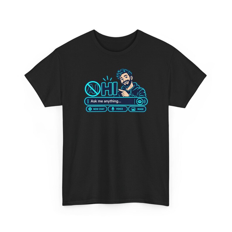 面白いAIユーモアTシャツ、人間チャットで何でも聞いてください、テクノロジーオタクへのギフト（ブラック） 画像 2
