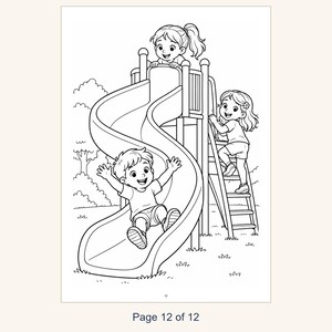 Playground Coloring Book Printable for Kids, Slide Swings Seesaw Coloring Pages, Outdoor Play Activity, 13 Page PDF, Instant Download image 14