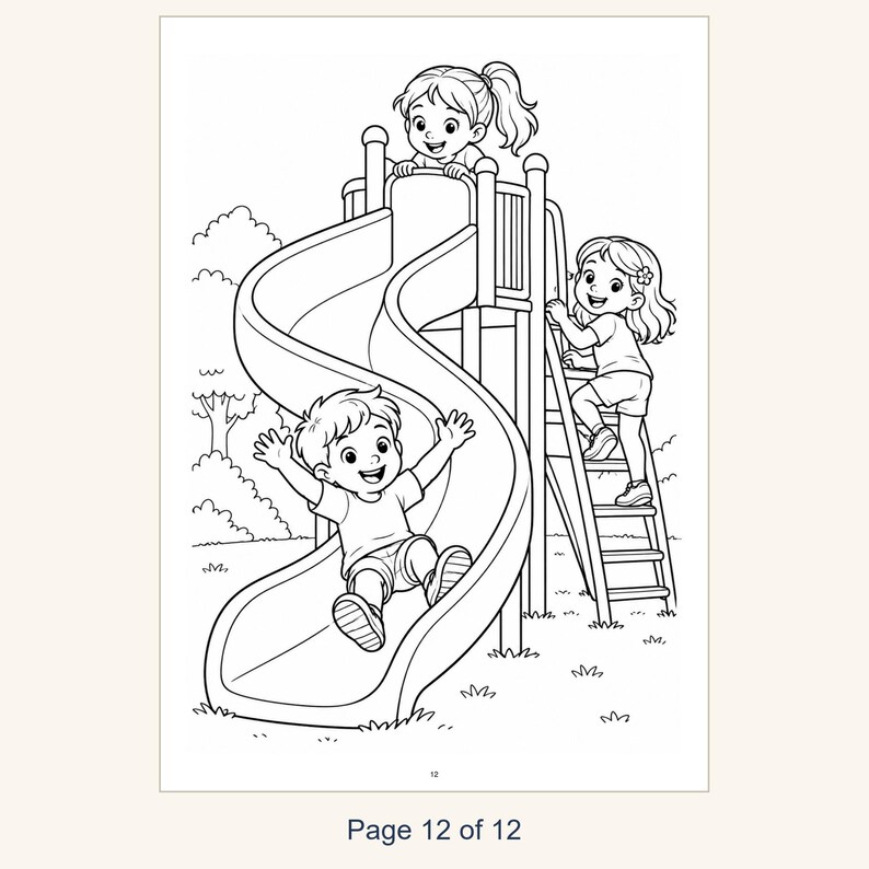 Playground Coloring Book Printable for Kids, Slide Swings Seesaw Coloring Pages, Outdoor Play Activity, 13 Page PDF, Instant Download image 14