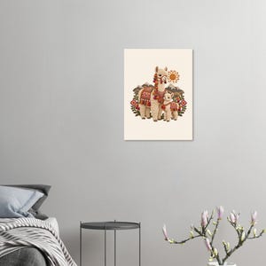 Mama Llama and Baby Poster, Peruvian Folk Art Print, Andes Nursery Wall Decor image 4