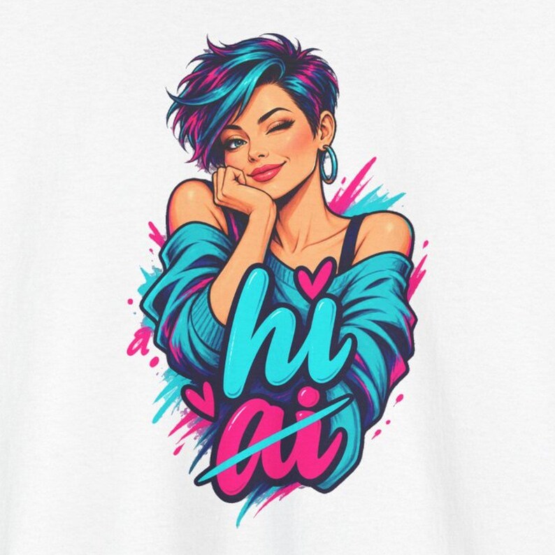 Maglietta Neon Graffiti Woman, maglietta Pop Art con occhiolino, regalo anti-IA immagine 1