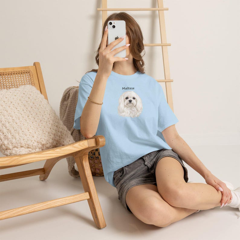 Realistic Maltese Dog Portrait T-Shirt, Small Dog Lover Gift (100% Cotton) image 3