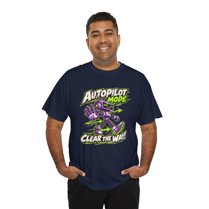 Autopilot Mode Clear the Way Robot T-Shirt, Funny Purple Robot Graphic Tee, Lime Green Tech Humor Shirt, Gift for Coder or Gamer, Geek image 8